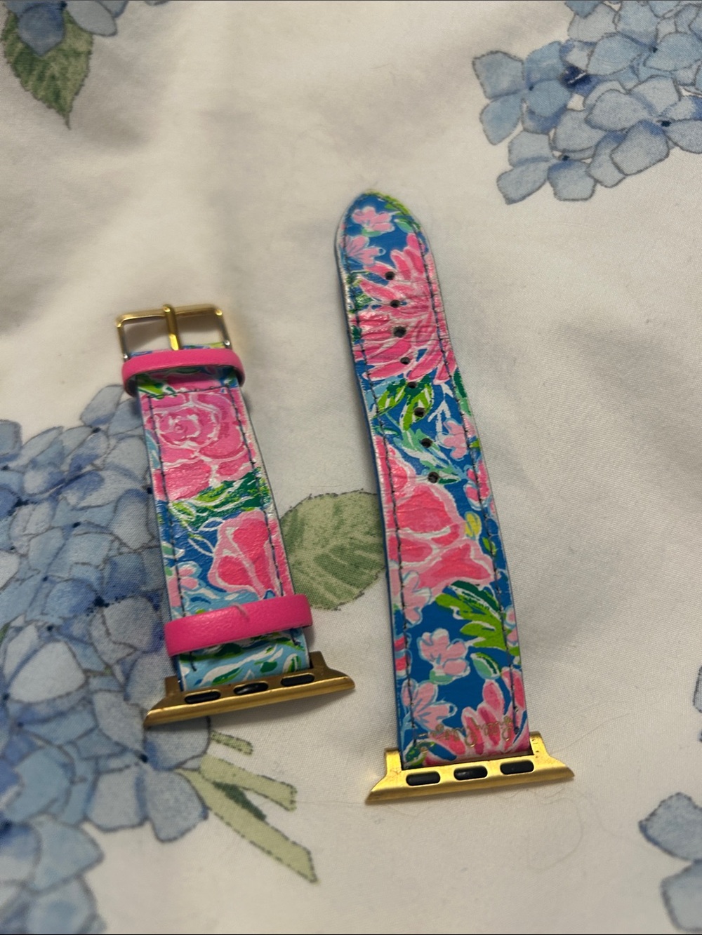 Floral Pink & Blue Leather Watch Band for Women